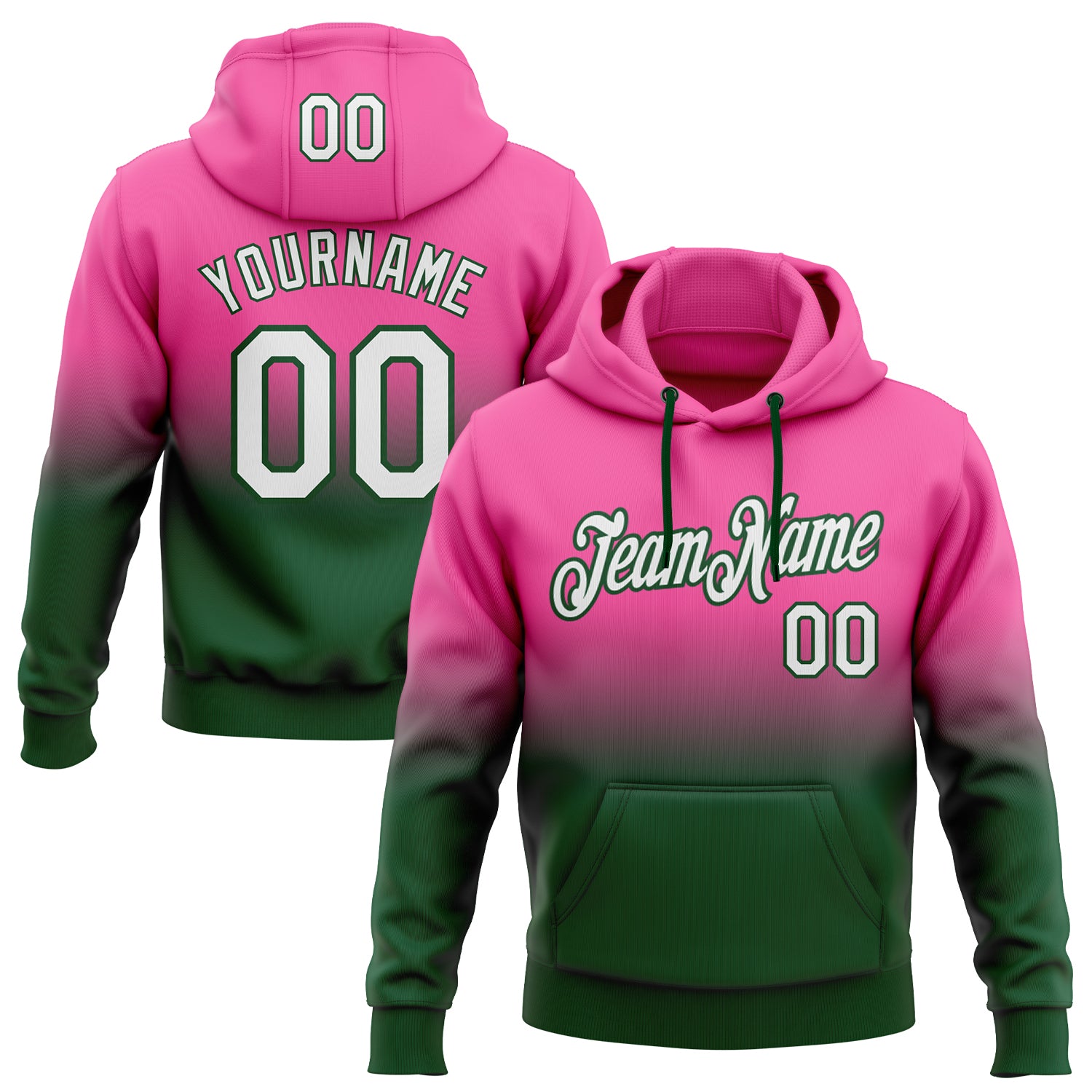 Custom Team Hoodie with Name and Number, Personalized Stitched Pink White-Green Fade Fashion Sports Pullover Sweatshirt Personalized