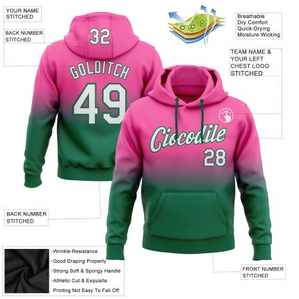 Custom Name Number Pullover Hoodie Sports Sweatshirt Pink White Kelly Green Fade Fashion Design - Personalized Team Apparel