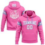 Custom Football Hoodie with Personalized Name and Number - Stitched Pink White-Light Blue Pullover Sweatshirt Personalized