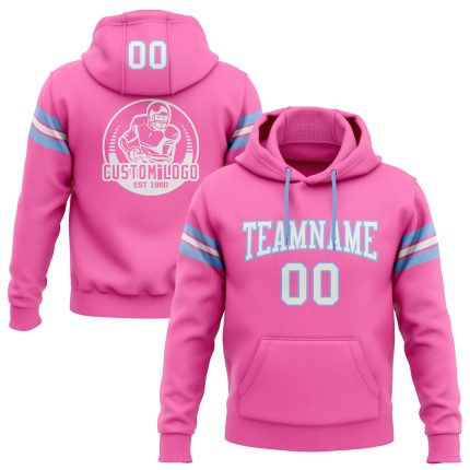 Custom Football Hoodie with Personalized Name and Number - Stitched Pink White-Light Blue Pullover Sweatshirt Personalized
