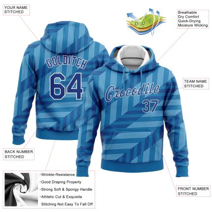 Custom Sports Hoodie with 3D Pattern Design in Powder Blue and Royal White, Personalized with Name and Number, Pullover Sweatshirt