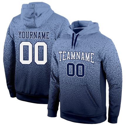 Custom Name and Number Hoodie - Personalized Powder Blue White Navy Fade Pullover Sweatshirt Fashion Sports Personalized