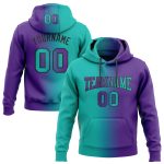 Custom Name Number Hoodie - Personalized Purple Aqua Black Gradient Pullover Sweatshirt for Sports Teams Personalized Stitched