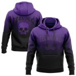 Personalized 3D Skull Hoodie Pullover Sweatshirt for Sports - Custom Team Name & Number in Purple and Black Personalized