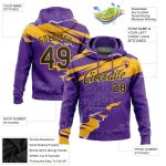 Custom Team Hoodie with Personalized Name and Number, 3D Torn Paper Design in Purple Black-Gold - Sports Pullover Sweatshirt