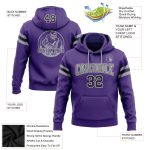 Custom Name and Number Football Hoodie Sweatshirt - Stitched Purple Black-Gray Pullover for Teams Personalized Stitched Purple