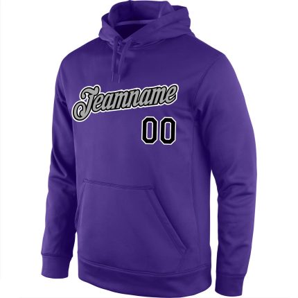 Custom Name and Number Sports Hoodie Sweatshirt - Personalized Purple Black-Gray Stitched Pullover Personalized Stitched