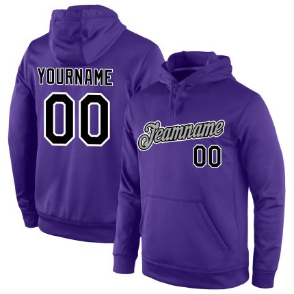 Custom Name and Number Sports Hoodie Sweatshirt - Personalized Purple Black-Gray Stitched Pullover Personalized Stitched