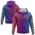 Custom Leopard Pattern Hoodie with Personalized Name & Number - Purple Black-Pink Sports Pullover Sweatshirt Personalized