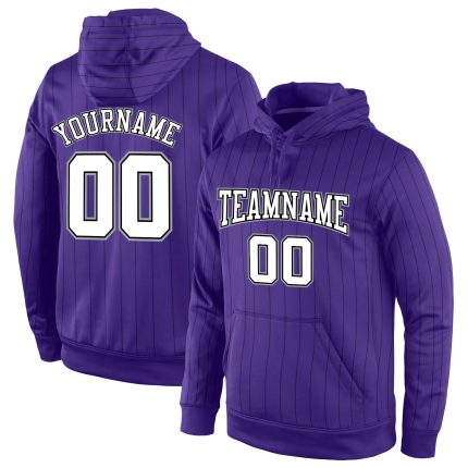 Custom Name Number Sports Hoodie Purple Black Pinstripe Stitched Pullover Sweatshirt for Team - Personalized White Gray Personalized