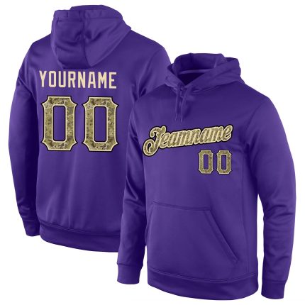 Custom Name and Number Purple Camo-Black Sports Hoodie - Personalized Stitched Pullover Sweatshirt Personalized Stitched