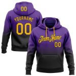 Custom Name Number Sports Hoodie Pullover Sweatshirt in Purple Gold-Black Fade Fashion Design Personalized Stitched Purple