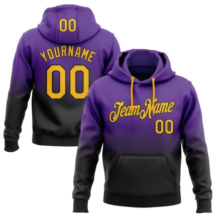 Custom Name Number Sports Hoodie Pullover Sweatshirt in Purple Gold-Black Fade Fashion Design Personalized Stitched Purple