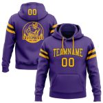 Custom Purple Gold Black Football Hoodie with Name and Number - Personalized Stitched Pullover Sweatshirt Personalized Stitched
