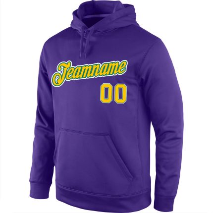 Custom Team Hoodie with Personalized Name & Number, Stitched in Purple & Gold-Kelly Green, Sports Pullover Sweatshirt Personalized