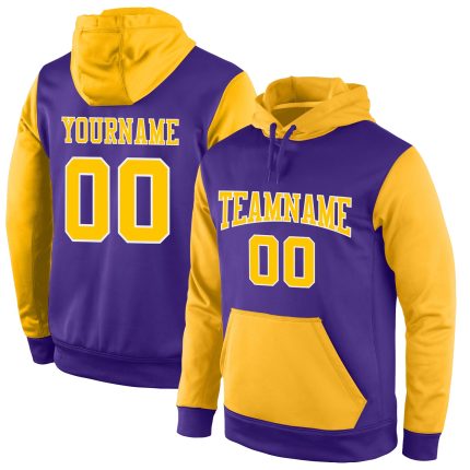 Custom Purple Gold White Sports Hoodie Pullover Sweatshirt - Premium Quality Design for Athletes and Fans Personalized Stitched