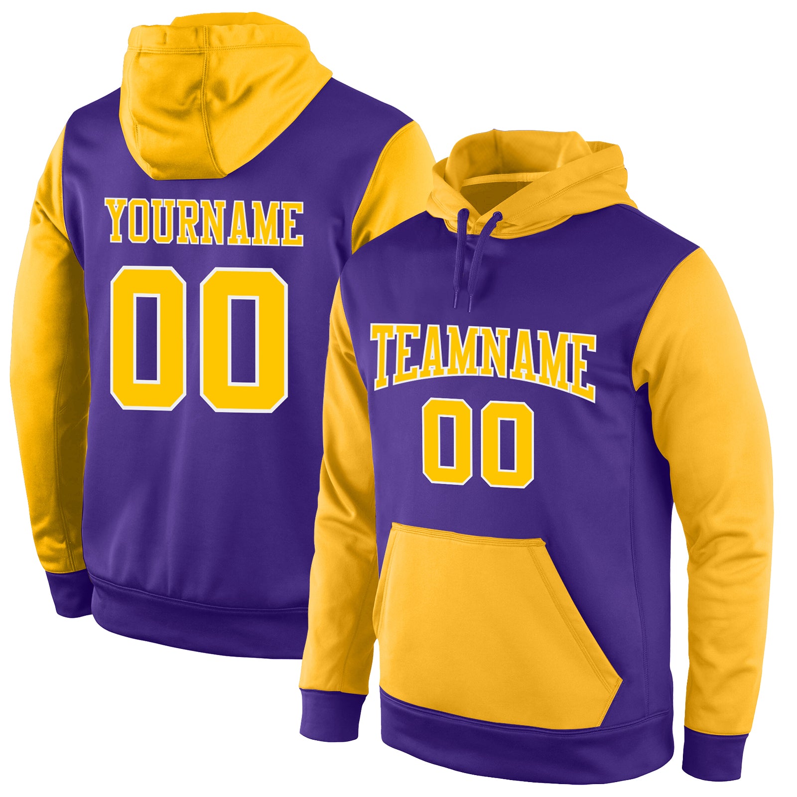 Custom Purple Gold White Sports Hoodie Pullover Sweatshirt - Premium Quality Design for Athletes and Fans Personalized Stitched