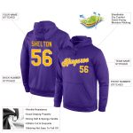 Custom Sports Hoodie with Personalized Name and Number - Purple Gold-White Stitched Pullover Sweatshirt Personalized Stitched