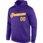 Custom Sports Hoodie with Personalized Name and Number - Purple Gold-White Stitched Pullover Sweatshirt Personalized Stitched