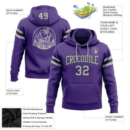 Custom Name Number Football Hoodie Sweatshirt Personalized Stitched Purple Gray Black Team Pullover Personalized Stitched