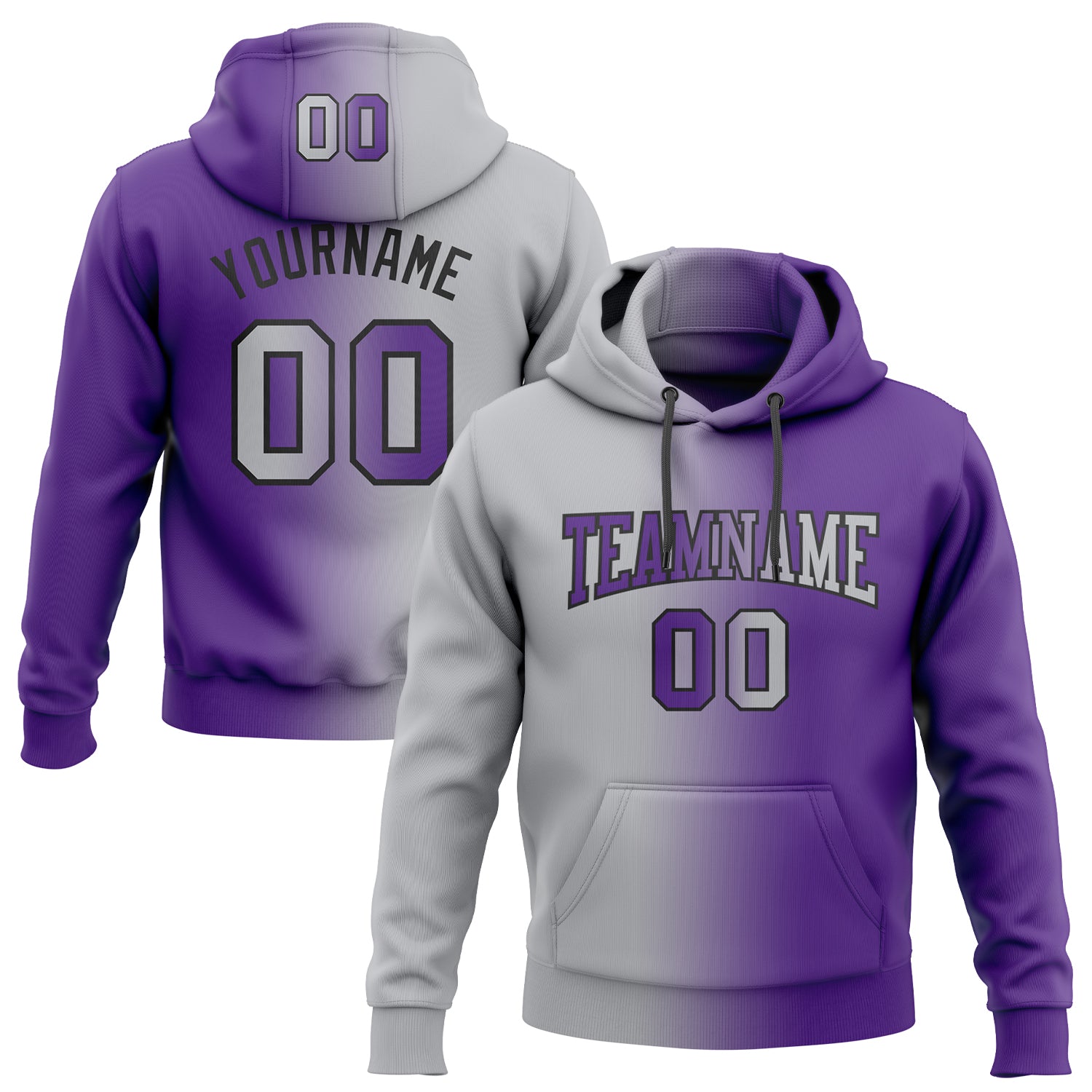 Custom Name Number Pullover Hoodie Sports Sweatshirt Gradient Purple Gray Black Fashion Apparel Personalized Stitched Purple