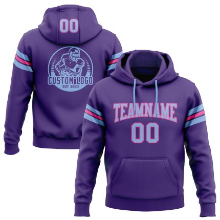 Custom Team Name Number Hoodie Sweatshirt Pullover Personalized Stitched Purple Light Blue Pink Football Personalized Stitched