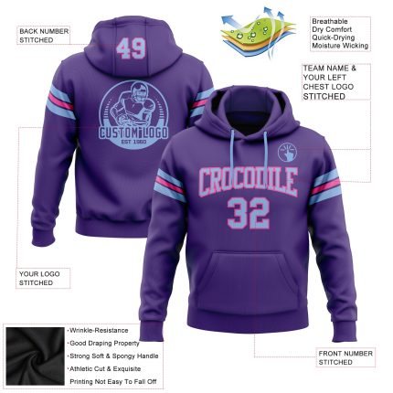 Custom Team Name Number Hoodie Sweatshirt Pullover Personalized Stitched Purple Light Blue Pink Football Personalized Stitched