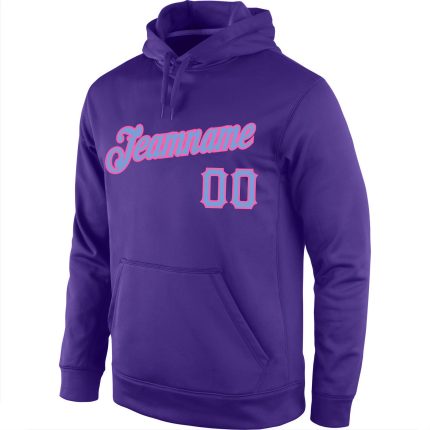 Custom Name and Number Sports Hoodie Pullover Sweatshirt - Personalized Stitched Purple Light Blue-Pink Team Apparel Personalized