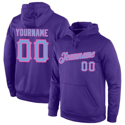 Custom Name and Number Sports Hoodie Pullover Sweatshirt - Personalized Stitched Purple Light Blue-Pink Team Apparel Personalized