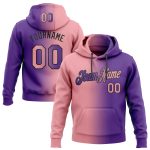Custom Name and Number Sports Hoodie, Purple Pink-Black Gradient Stitched Pullover Sweatshirt, Medium Size Personalized Stitched