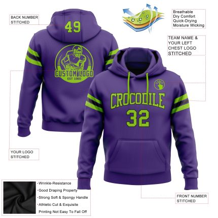 Custom Name & Number Purple Neon Green-Black Football Hoodie Sweatshirt - Personalized Stitched Team Apparel Personalized