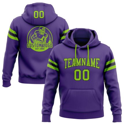 Custom Name & Number Purple Neon Green-Black Football Hoodie Sweatshirt - Personalized Stitched Team Apparel Personalized