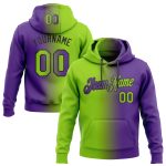 Custom Name Number Gradient Sports Pullover Hoodie Sweatshirt in Purple Neon Green Black - Personalized Fashion Apparel Personalized