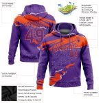 Custom Name & Number Sports Pullover Hoodie with 3D Torn Paper Design - Personalized Stitched Purple & Orange Sweatshirt