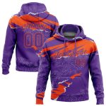 Custom Name & Number Sports Pullover Hoodie with 3D Torn Paper Design - Personalized Stitched Purple & Orange Sweatshirt