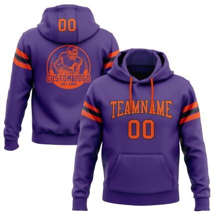 Custom Purple Orange-Black Football Hoodie with Stitched Team Name & Number - Personalized Pullover Sweatshirt Personalized