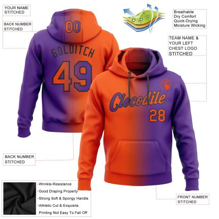 Custom Name Number Purple Orange Black Gradient Sports Hoodie Pullover Sweatshirt - Personalized Fashion Apparel Personalized