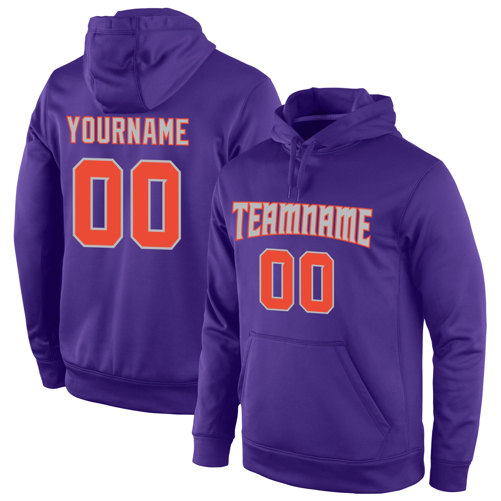 Custom Personalized Sports Hoodie with Name and Number - Stitched Purple Orange-Gray Sweatshirt Pullover Personalized Stitched