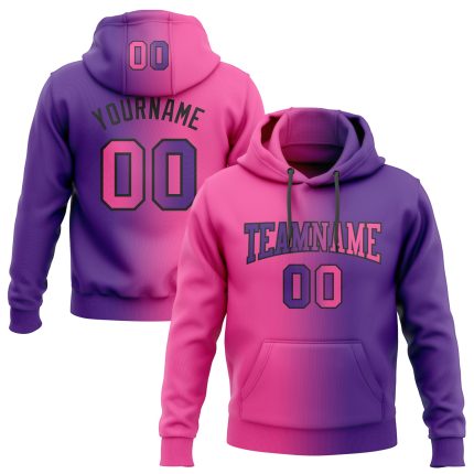 Custom Name & Number Pullover Hoodie - Personalized Purple Pink-Black Gradient Sports Sweatshirt Personalized Stitched Purple