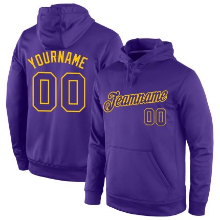 Custom Purple Gold Sports Hoodie Sweatshirt with Personalized Name & Number - Stitched Team Apparel Personalized Stitched