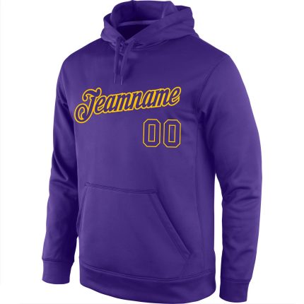 Custom Purple Gold Sports Hoodie Sweatshirt with Personalized Name & Number - Stitched Team Apparel Personalized Stitched