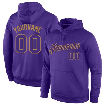 Custom Name Number Sports Pullover Hoodie - Personalized Purple and Old Gold Sweatshirt Personalized Stitched Purple Purple-Old