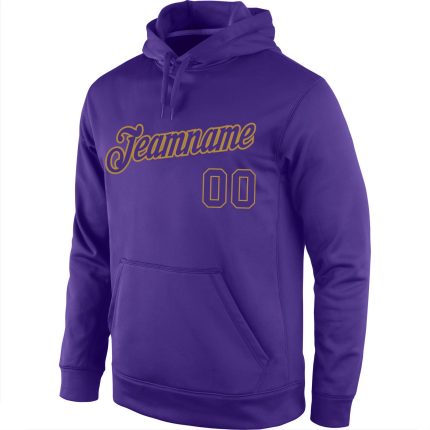 Custom Name Number Sports Pullover Hoodie - Personalized Purple and Old Gold Sweatshirt Personalized Stitched Purple Purple-Old