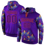 Custom Purple-Orange 3D Pattern Sports Hoodie with Personalized Name and Number - Stitched Pullover Sweatshirt Personalized