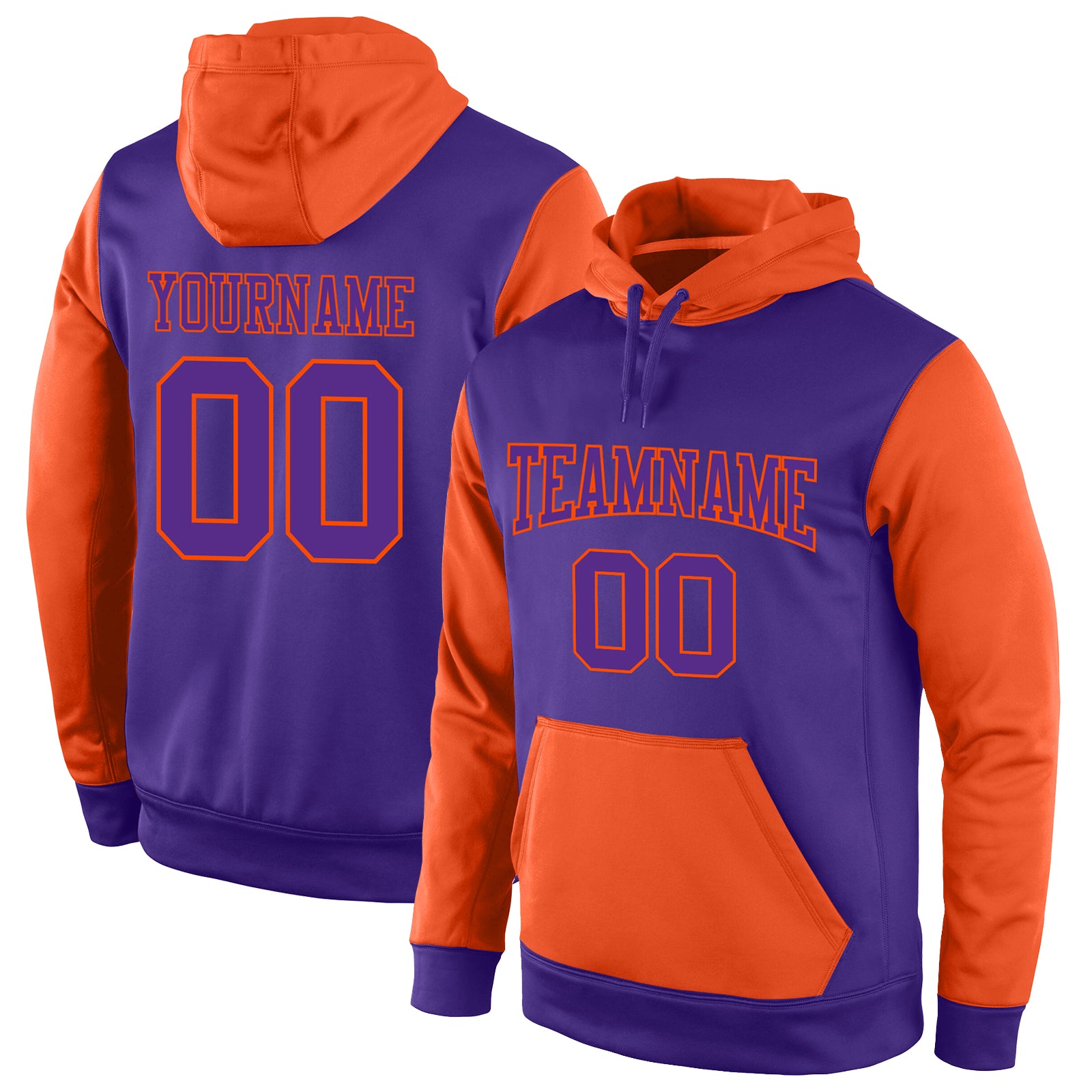 Custom Name Number Sports Pullover Hoodie Sweatshirt - Personalized Stitched Purple Orange Team Apparel Personalized Stitched