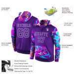 Custom Name & Number Sports Hoodie, 3D Pattern Design in Purple & White, Personalized Stitched Pullover Sweatshirt Personalized