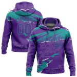 Custom Name and Number Sports Hoodie with 3D Torn Paper Design - Personalized Teal and Purple Pullover Sweatshirt Personalized