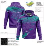 Custom Name and Number Sports Hoodie with 3D Torn Paper Design - Personalized Teal and Purple Pullover Sweatshirt Personalized
