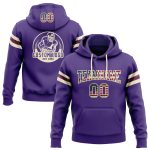 Custom Name Number Vintage USA Flag Purple Football Hoodie Pullover Sweatshirt Cream Crimson Stitched Design Personalized