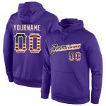Custom Personalized Purple Vintage USA Flag Hoodie with Team Name and Number - Cream Sports Pullover Sweatshirt Personalized